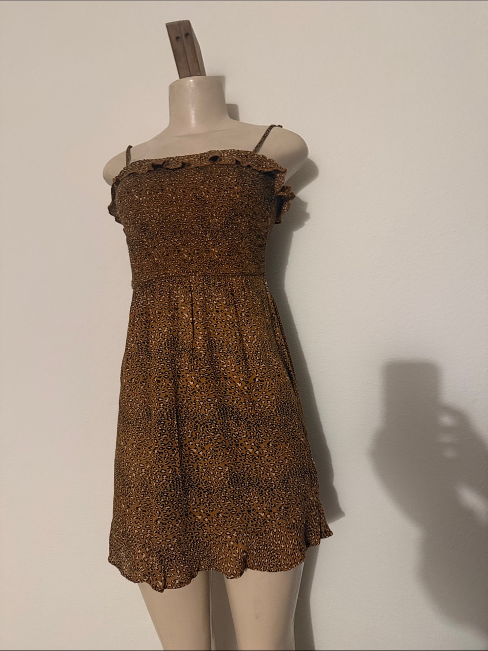 Urban Outfitters Brown Leopard Smocked Mini Dress XS